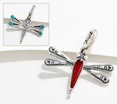 American West Sterling Silver Gemstone Dragonfly Charm, 1-1/2"